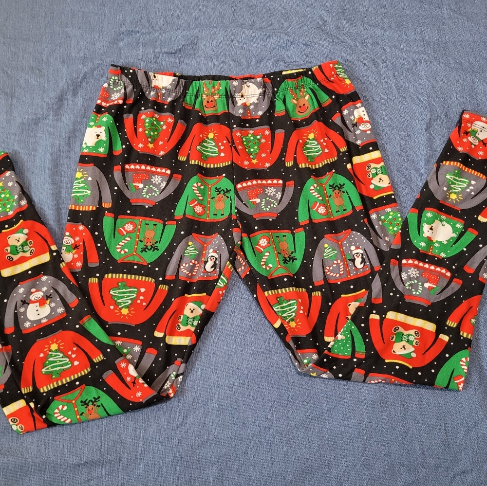 No Boundaries Womens Multicolor Ugly Sweater Print Fleece Leggings Size XL 15-17